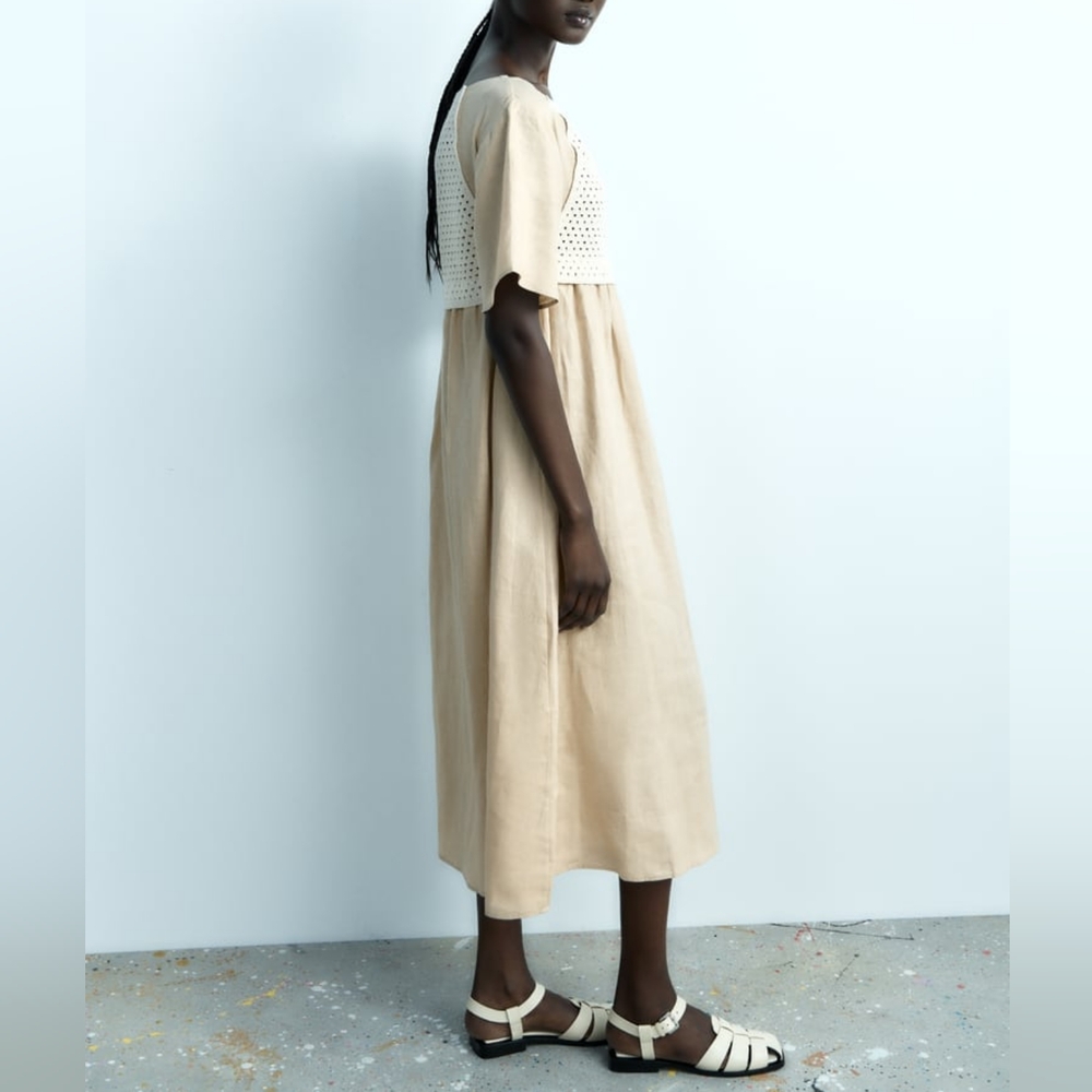 ZARA MIXED LINEN BLEND KNIT DRESS - Picture 3 of 9